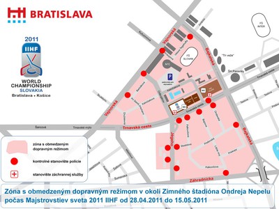Mapa dopravy počas MS 2011