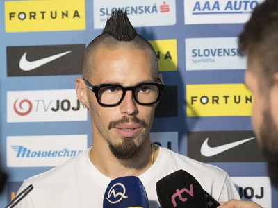 Na snímke futbalista Marek Hamšík počas tlačovej konferencie 