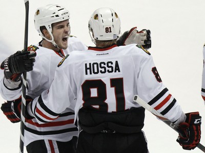 Marian Hossa oslavuje gól