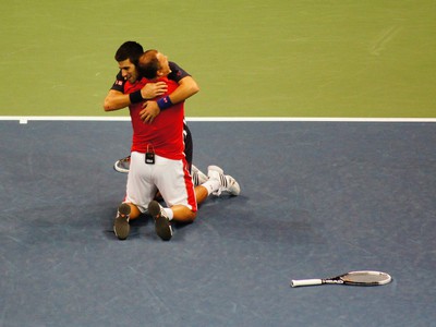 Marián Vajda a Novak Djokovič po triumfe