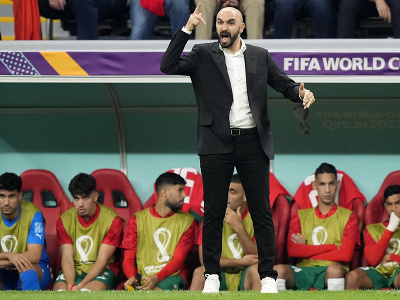 Tréner Maroka Walid Regragui gestikuluje počas semifinálového zápasu Francúzsko - Maroko