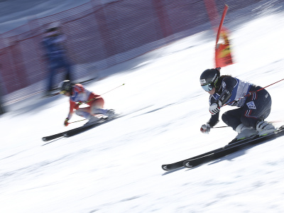Maria Therese Tvibergová a Wendy Holdenenrpvá počas veľkého finále v paralelnom slalome