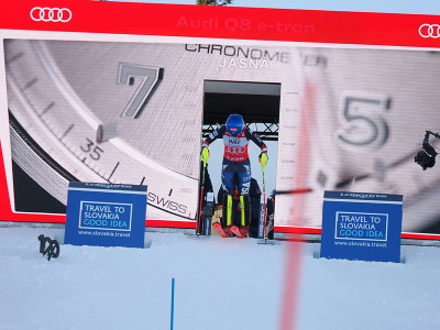 Mikaela Shiffrinová pred štartom slalomu v Jasnej