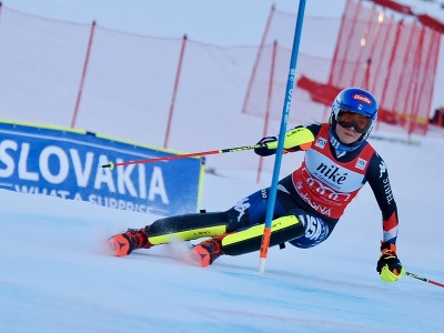 Mikaela Shiffrinová počas 1. kola slalomu v Jasnej