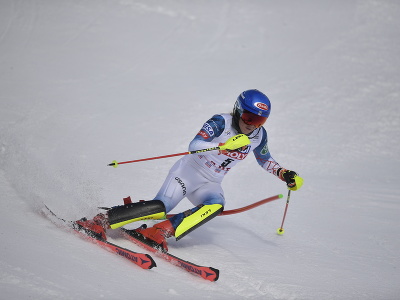 Mikaela Shiffrinová počas 1. kola slalomu v Aare