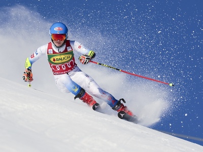 Americká lyžiarka Mikaela Shiffrinová počas 1. kola obrovského slalomu Svetového pohára vo francúzskom stredisku Courchevel