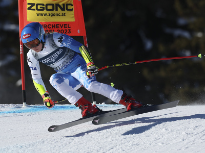 Mikaela Shiffrinová počas superG v rámci alpskej kombinácii na MS v lyžovaní