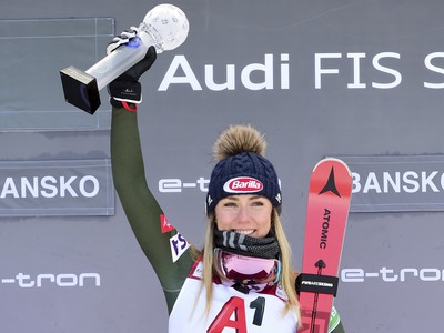 Mikaela Shiffrinov� po triumfe v Bansku