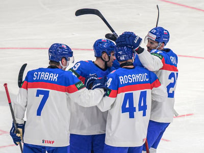 Na snímke slovenskí hokejisti