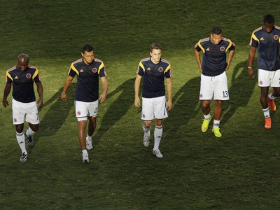 Rozcvička Kolumbie pred zápasom s Japonskom