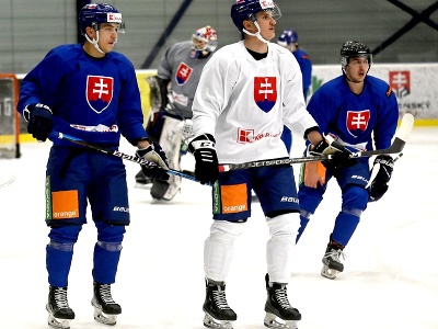 Hokejisti na prvom tréningu počas reprezentačného zrazu slovenskej hokejovej reprezentácie pred prípravnými zápasmi s Nemeckom