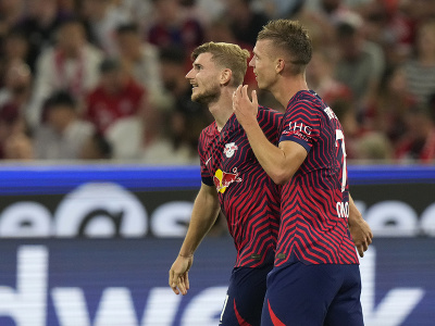 Timo Werner a Dani Olmo oslavujú gól Lipska