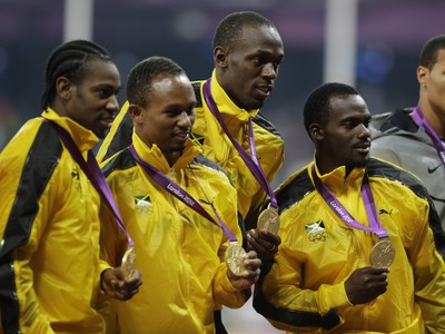 Jamajskí rekordéri: Nesta Carter, Michael Frater, Usain Bolt a Yohan Blake