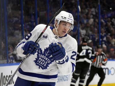 Pontus Holmberg (29) z Toronta Maple Leafs oslavuje gól