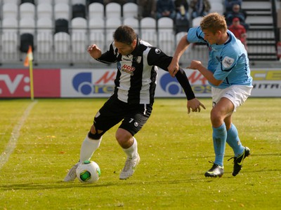 Zľava: Peter Solnička zo Spartak Myjava a Tomáš Bagi z FC Nitra 