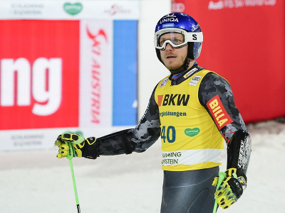 Slovenský lyžiar Adam Žampa v cieli počas 2. kola nočného obrovského slalomu Svetového pohára v alpskom lyžovaní 25. januára 2023 v rakúskom Schladmingu