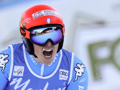 Federica Brignoneová v cieli 2. kola obrovského slalomu v Kronplatzi
