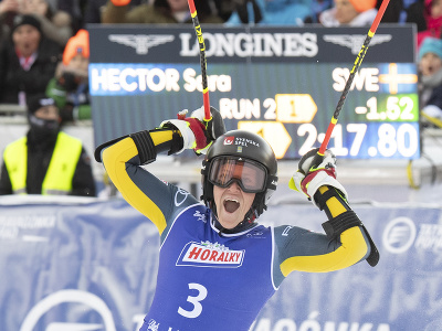 Na snímke švédska lyžiarka Sara Hectorová sa raduje v cieli po výhre obrovského slalomu žien v rámci Svetového pohára v alpskom lyžovaní v Jasnej
