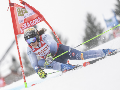 Federica Brignoneová na trati v 1. kole obrovského slalomu Svetového pohára v alpskom lyžovaní v slovinskej Kranjskej Gore