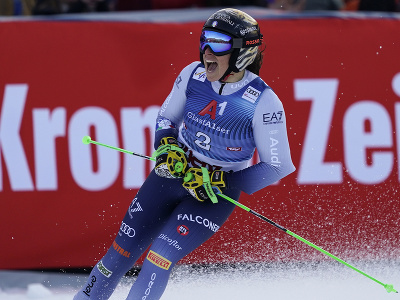 Talianka Federica Brignoneová sa raduje v cieli z podareného 2. kola obrovského slalomu v Lienzi