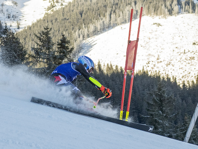 Na snímke americká lyžiarka Mikaela Shiffrinová počas prvého kola obrovského slalomu žien v rámci Svetového pohára v alpskom lyžovaní v Jasnej