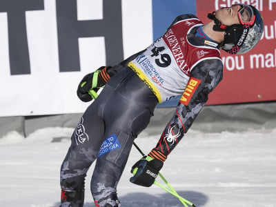 Na snímke slovenský lyžiar Teo Žampa reaguje v cieli 2. kola obrovského slalomu mužov na MS v alpskom lyžovaní vo francúzskom stredisku Courchevel-Méribel