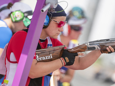 Na snímke slovenská reprezentantka v športovej streľbe Zuzana Rehák-Štefečeková počas prvého dňa kvalifikácie trapu žien