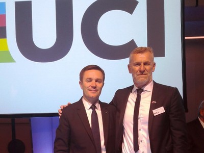 Nový prezident UCI David Lappartient a prezident SZC Peter Privara