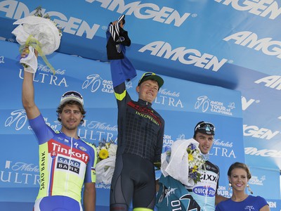 Zľava druhý Peter Sagan, prvý Toms Skujiňš a tretí Julian Alaphilippe (3.etapa)