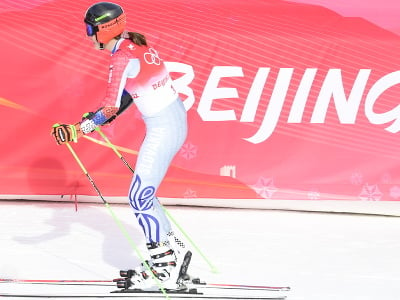 Petra Vlhová v cieli 2. kola obrovského slalomu v centre alpského lyžovania v Jen-čchingu počas XXIV. zimných olympijských hier 2022 v Pekingu
