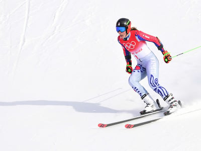 Na snímke slovenská lyžiarka Petra Vlhová prichádza do cieľa 2. kola obrovského slalomu v centre alpského lyžovania v Jen-čchingu počas XXIV. zimných olympijských hier 2022 v Pekingu