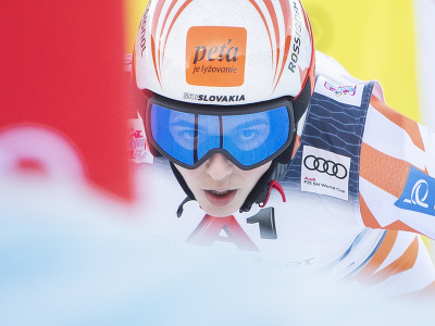 Na snímke slovenská lyžiarka Petra Vlhová reaguje v cieli druhého kola obrovského slalomu žien Svetového pohára v alpskom lyžovaní v rakúskom Semmeringu