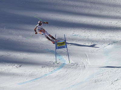 Petra Vlhová na trati 2. kola obrovského slalomu na MS v lyžovaní