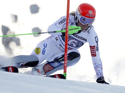 Petra Vlhová počas prvého kola slalomu SP v talianskom Sestriére