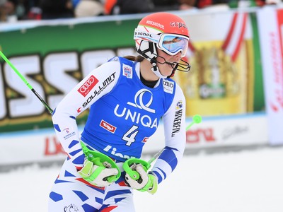 Petra Vlhová v cieli 2. kola slalomu v Lienzi