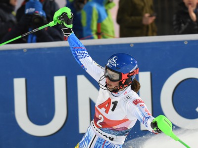 Radosť Petry Vlhovej v cieli po vyhratom slalome vo Flachau