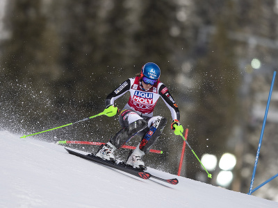 Petra Vlhová počas 1. kola slalomu v Aare