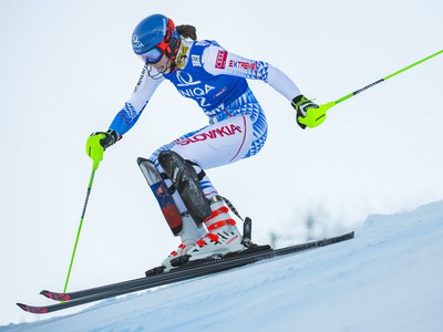Petra Vlhová na trati v 1. kole slalomu