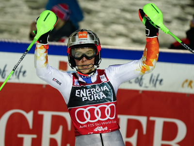Slovenská lyžiarka Petra Vlhová sa teší po triumfe v utorkovom slalome Svetového pohára alpských lyžiarok v Záhrebe v utorok 4. januára 2022