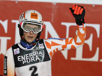 Petra Vlhová v cieli druhého kola slalomu v Záhrebe