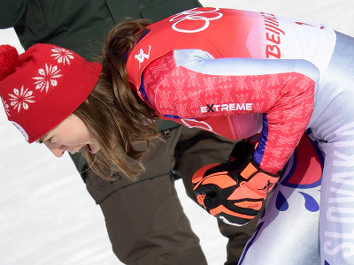 Na snímke slovenská lyžiarka Petra Vlhová oslavuje v cieli po tom, ako získala zlato v 2.kole slalomu žien v alpskom lyžovaní na ZOH 2022 v Pekingu