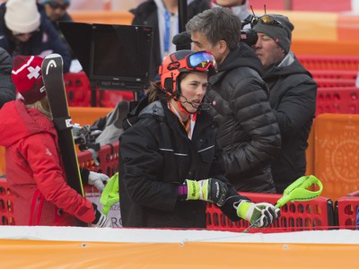 Petra Vlhová v cieli slalomového kola v rámci kombinácie žien