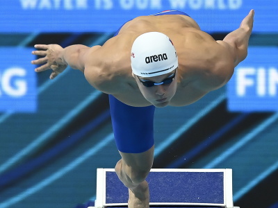 Slovenský plavec Matej Duša počas rozplavby na 100 m voľným spôsobom na MS v plaveckých športoch v Budapešti