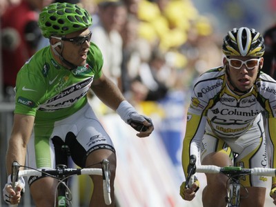  protest2 Thor Hushovd,  Mark Cavendish, TdF, Besancon, 18. júla 2009