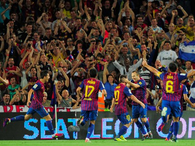 Gólova radosť hráčov Barcelony