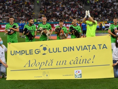 Futbalisti v Rumunsku sa snažia motivovať ľudí k adopcii psov