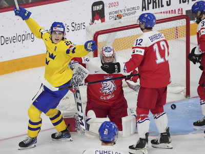 Švédsky hokejista Liam Öhgren sa teší po strelení gólu