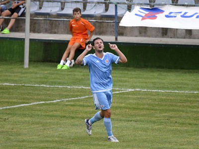 Na snímke Ricky Van Haaren (Slovan) oslavuje svoj gól