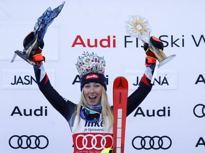 Mikaela Shiffrinová po víťazstve v slalome Svetového pohára v Jasnej