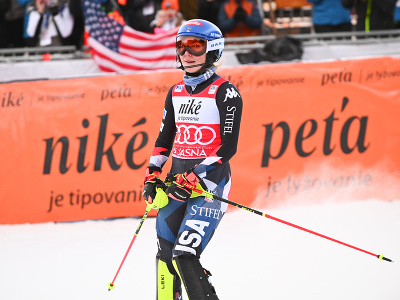 Americká lyžiarka Mikaela Shiffrinová v cieli 2. kola slalomu žien v rámci pretekov Svetového pohára v alpskom lyžovaní v lyžiarskom stredisku Jasná 
